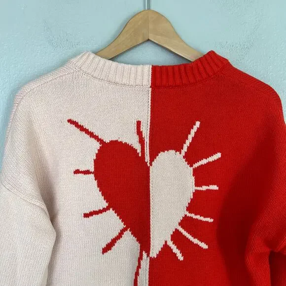 Kerri Rosenthal XOKR Sweater Red Pink Radiant Heart V-Neck Valentine's Size XS - Picture 7 of 11